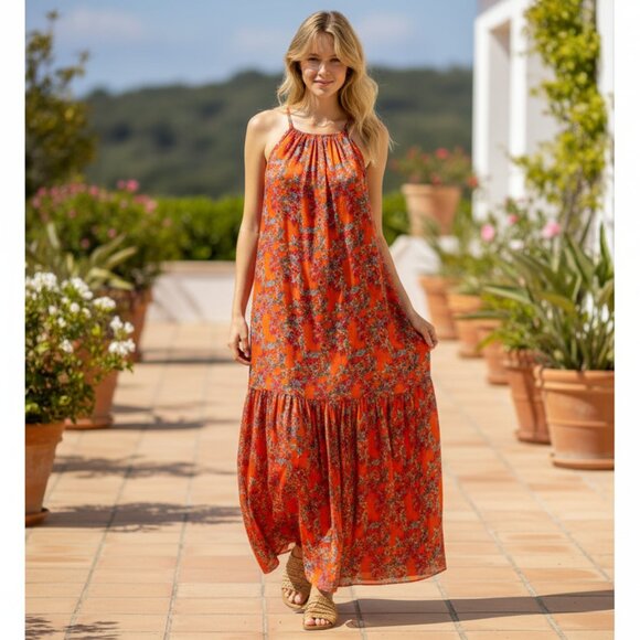 FRNCH Aneth Floral Silk Blend Sleeveless Maxi Dress Womens Size Small Boho - Picture 1 of 12